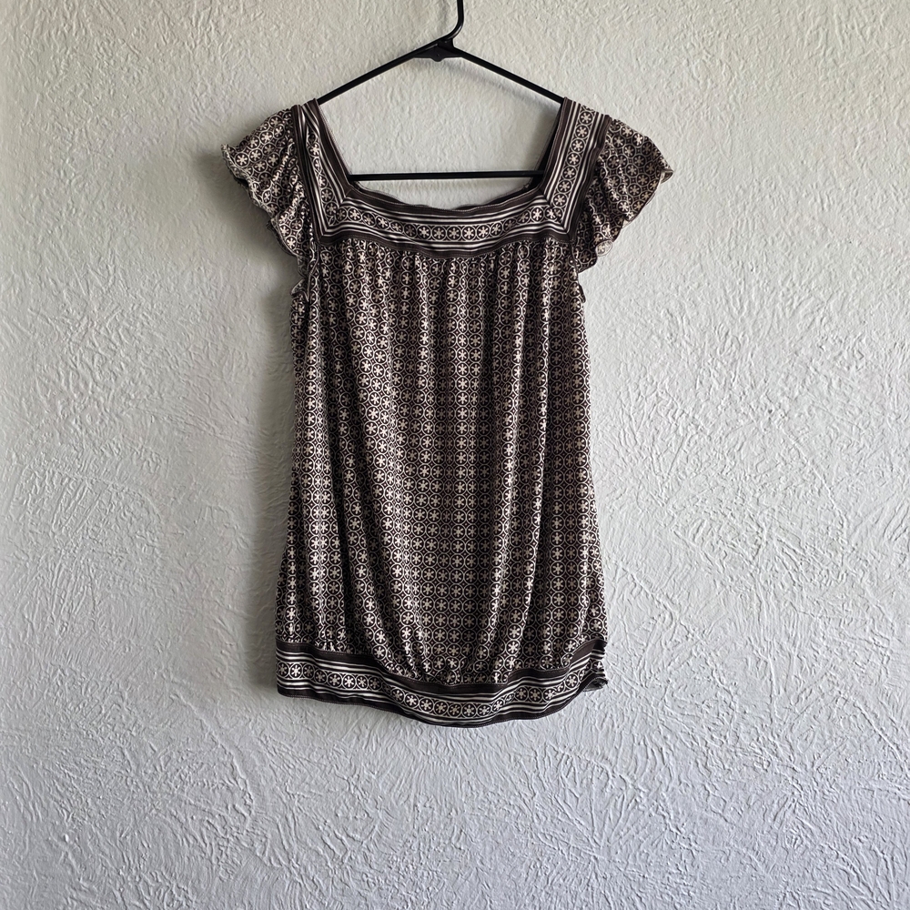 Max Studio Brown Patterned Square-Neck Top